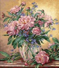 Cross Stitch "Peonies And Bells". Embroidery Kit Unprinted  anvas Dimensions
