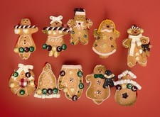 Set of 10 Gingerbread Christmas Ornaments, Santa, Wreath, Bell, House
