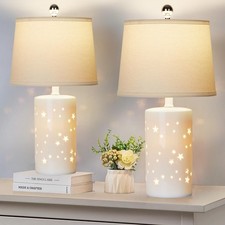 20.5" Modern White Ceramic Table Lamp Set of 2 for Bedroom Living Room Desk L...
