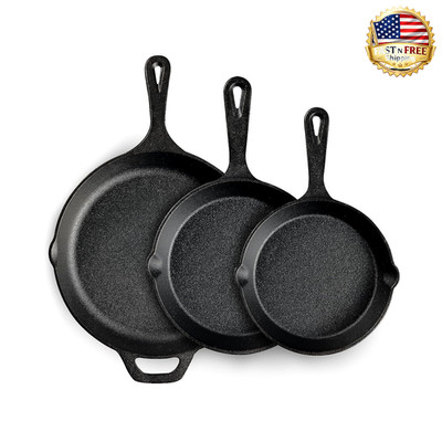 Cast Iron Skillet Set 3pc Pre-Seasoned 6 8 10 Inch Frying Pan Oven Safe