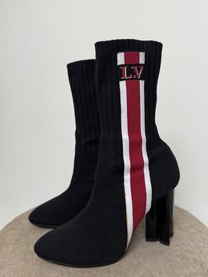 DDP Authentic Louis Vuitton Silhouette LV Logo Black Sock Boots Size EU 39 US 9