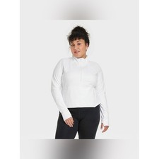 All in Motion Womens White Quarter Zip Pullover Thumbhole Active Top VN1066221