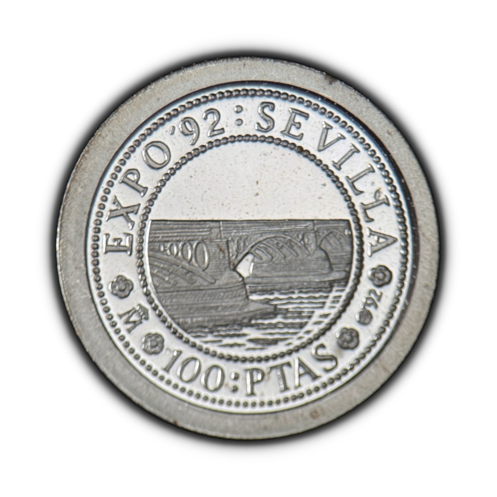 ESPAÑA. 1992, 100 Pesetas, Plata - Expo Sevilla, Puente Barqueta, Puente Triana