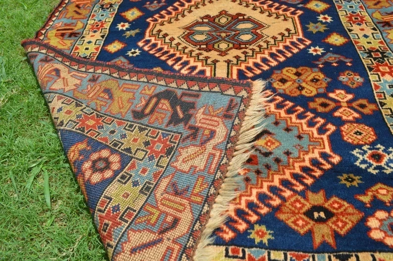 COLLECTORS' ITEM Antique Natural Vegetable Dye Caucasian Kazak Carpet - Image 4 of 4