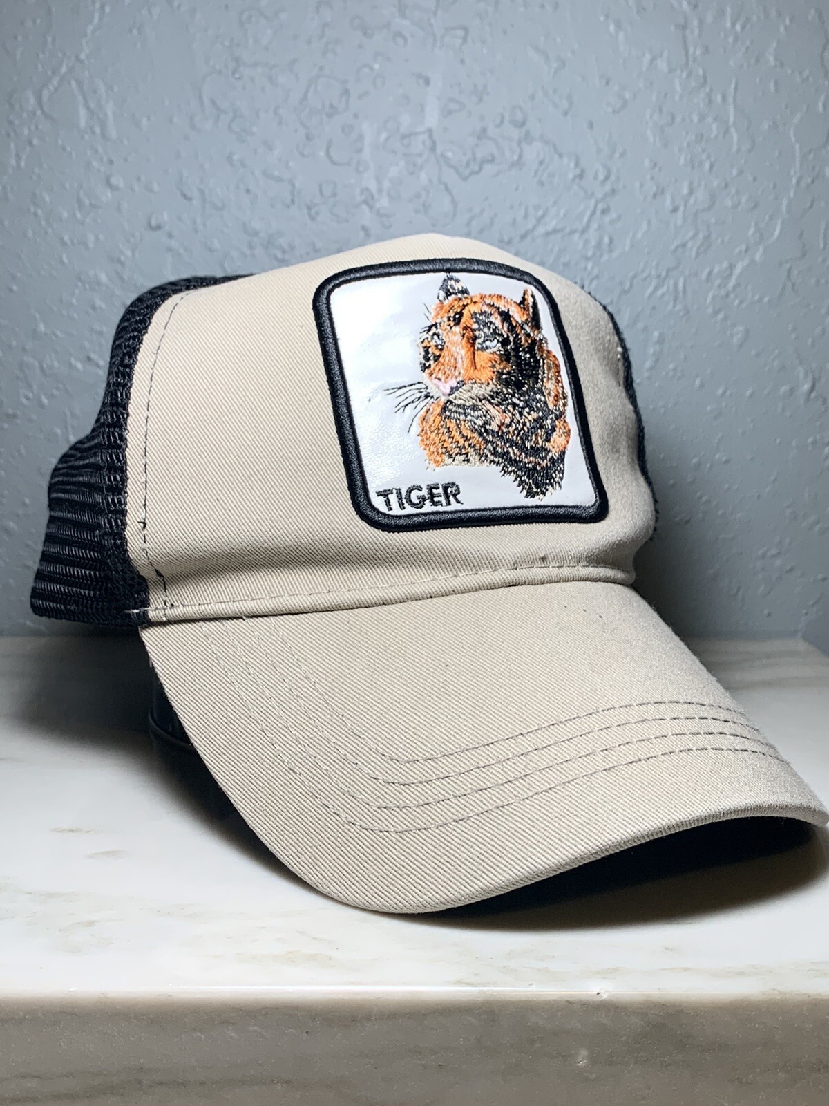 Tiger Patch Beige & Black Adjustable Snapback Mes… - image 4