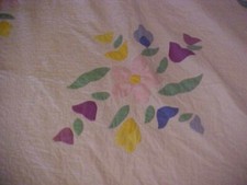 Vintage APPLIQUE QUILT, MULTI-COLORED FLOWERS, Light Wear