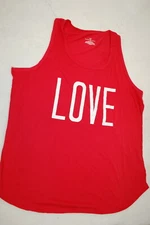 Womens RED TANK TOP Round Hem "LOVE" White Lettering SIZE M 8-10