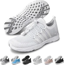 SEEKWAY Mens Womens Water Shoes Quick Dry 7.5 Women/6.5 Men, 1a-knit White