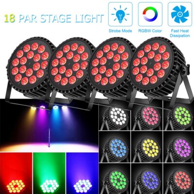 4pcs 200W RGBW 18LED Wash Effect Par Can DMX Stage Party Disco Show KTV Lighting