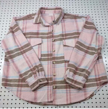 Barbie Shirt Jacket With Logo On Back, Wool Feeling, Pink Plaid, Size Xxl
