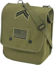 Olive Drab Heavyweight Canvas Map Case Shoulder Bag with Flag & Corporal Patches