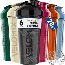 6 PACK- 28 OZ Protein Shaker Bottles for Protein Mixes, Shaker Cups for Protein