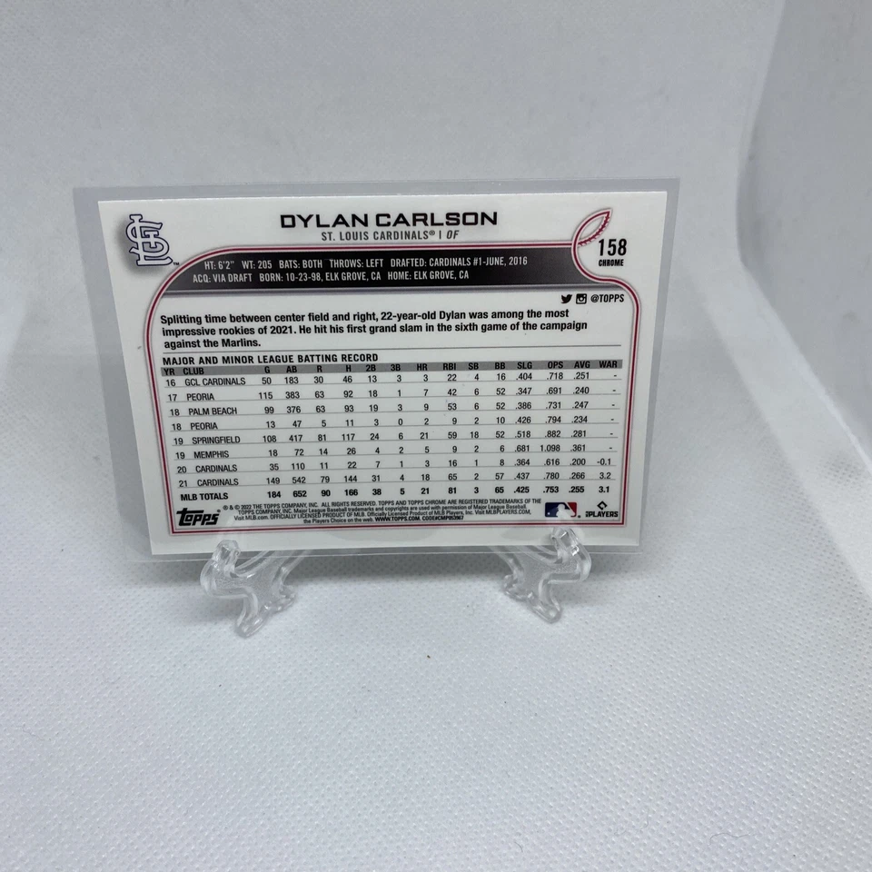 2022 Topps Chrome PRISM REFRACTOR Dylan Carlson #158 Rookie RC Gold Cup Prizm - Image 2 of 2