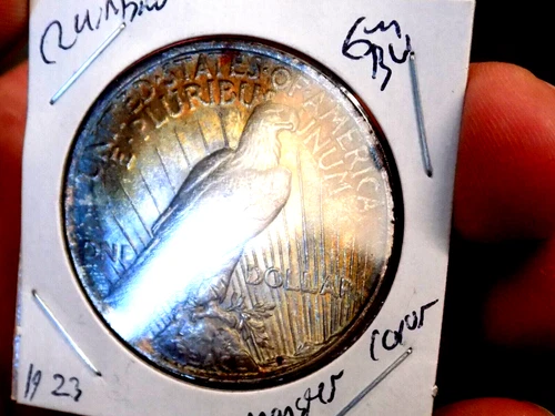 PEACE SILVER DOLLAR 1923 GEM BU BLAZING MONSTER RAINBOW WOW COLORS