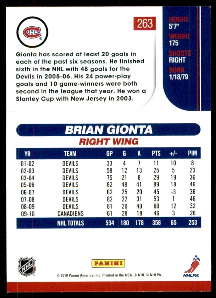 2010-11 Score Brian Gionta #263 - Image 2 of 2