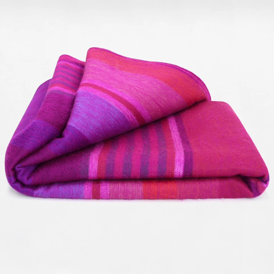 VIBRANT STRIPED ALPACA WOOL BLANKET 97" x 69" - MAGENTA & PURPLE HUES - Image 3 of 4
