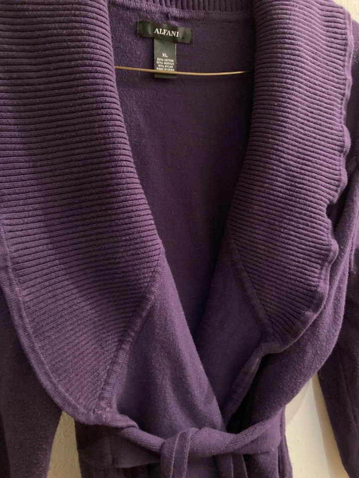 Chaqueta para mujer Alfani violeta con cinturón manga 3/4, talla XL, hecha en China Foto 3 de 4