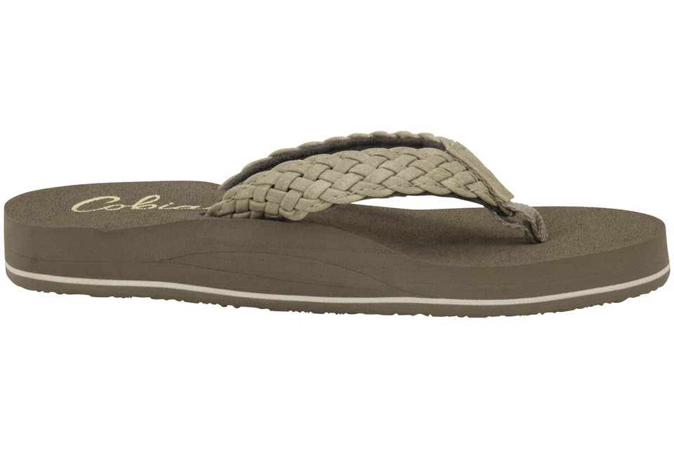 Sandálias sapatos femininos Cobian salto trançado creme flip flop - Imagem 4 de 4