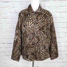 Chico's Sz 3 Brown Animal Print Stretch Cotton Jacket Chico's Sz XL 16