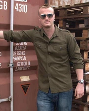 Vintage 1980s Austrian army fieldshirt shirt jacket olive khaki military mens