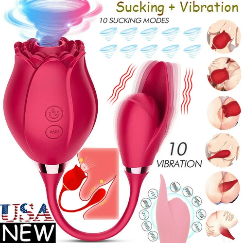 Rose Clit Sucking Vibrator G-spot Dildo Strong Sucker Sex Toys for Women Couple - Picture 2 of 13