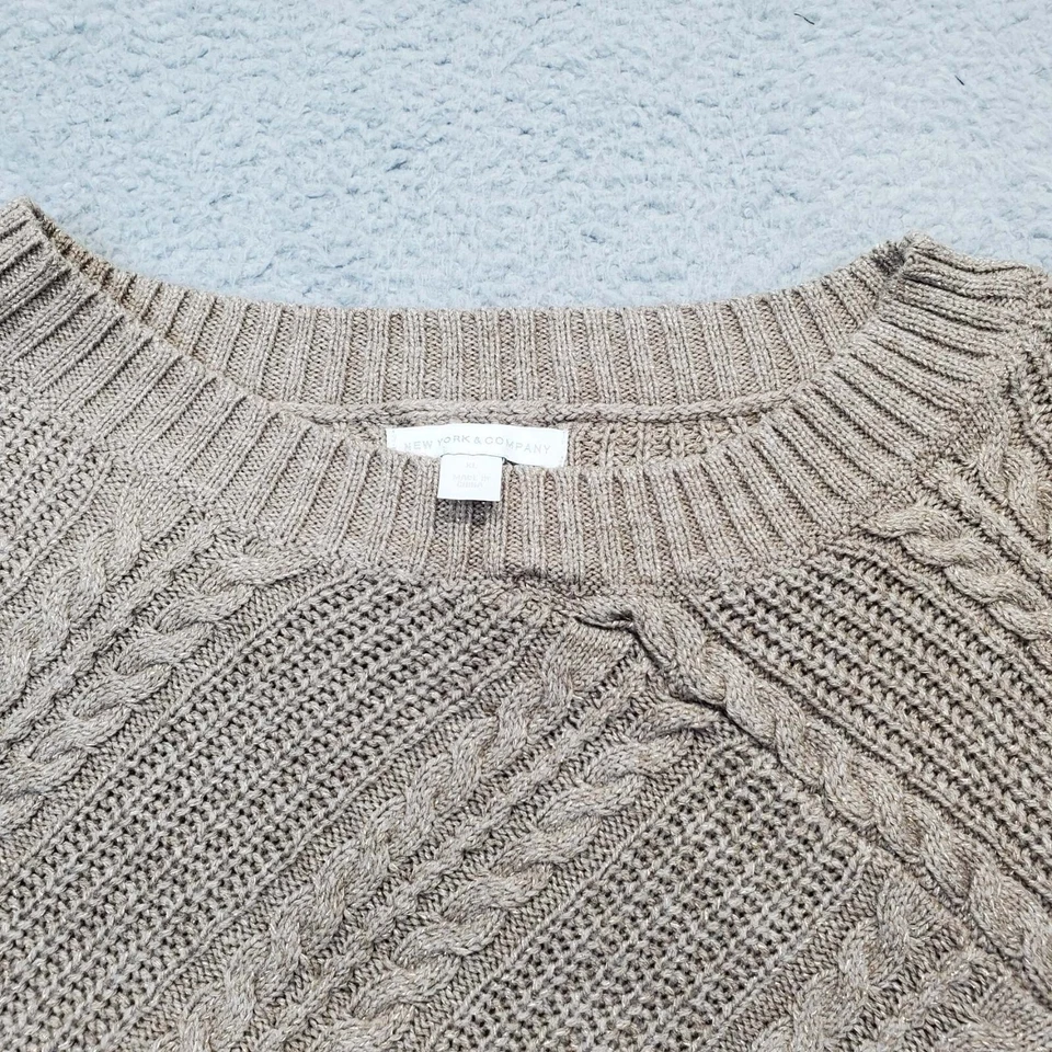 Suéter para mujer New York & Company XL marrón tejido manga larga cuello redondo pulóver Foto 3 de 4