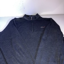 Greg Norman 1/4 Zip Pullover Men's Medium Shark Logo ribbed look charcoal
