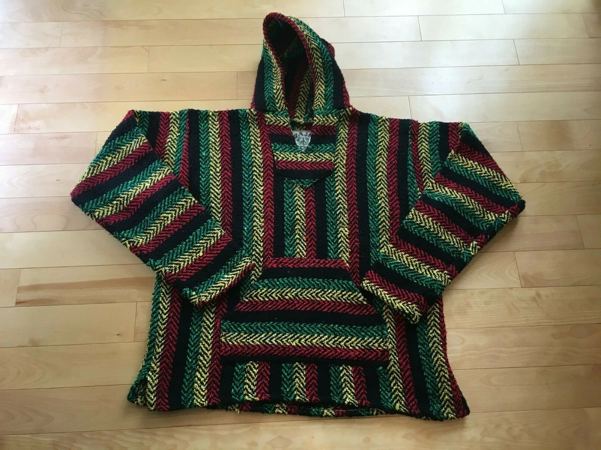 Baja Joe Size Large Mexican Hoodie Pullover Jamaican Rasta Colors
