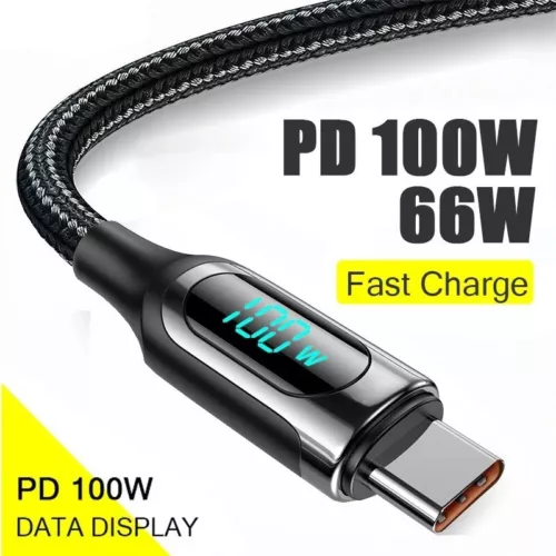 USB C to USB C Cable 100W PD Fast Charging Cord Type-C Charger with LED Display - Picture 1 of 20