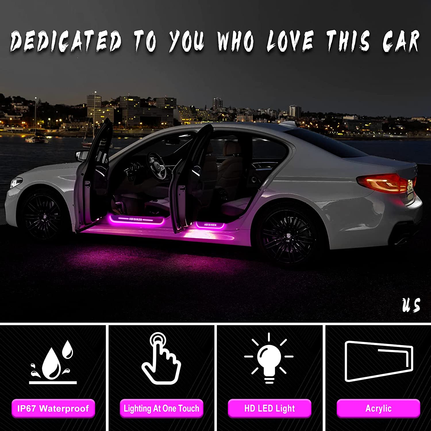 Led Door Sill Pro, 8 Color Preset Lights, Wireless Lights for Car, Auto