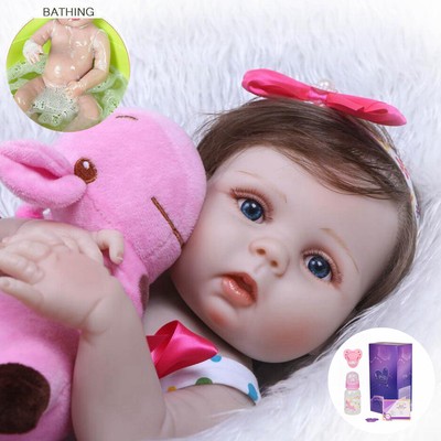 22'' Real Reborn Baby Dolls Full Body Vinyl Silicone Lifelike Newborn Girl Bathe