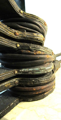 Set of Three Antique Moroccan Bellows Wall Decor Wood Leather Silver - Picture 11 of 11