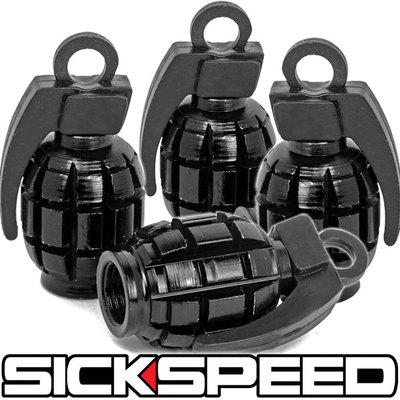 4 ANODIZED GRENADE VALVE STEM CAP KIT/SET FOR RIM/WHEELS/TIRES P4 BLACK