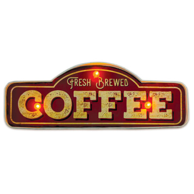 RETRO Metallschild Metall Schild LED Fresh Brewed Coffee Kaffee Leuchtschild