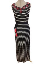 Talbots Maxi Dress Sz-S Embroidered Collar Tie Belt Summer Vacation Work