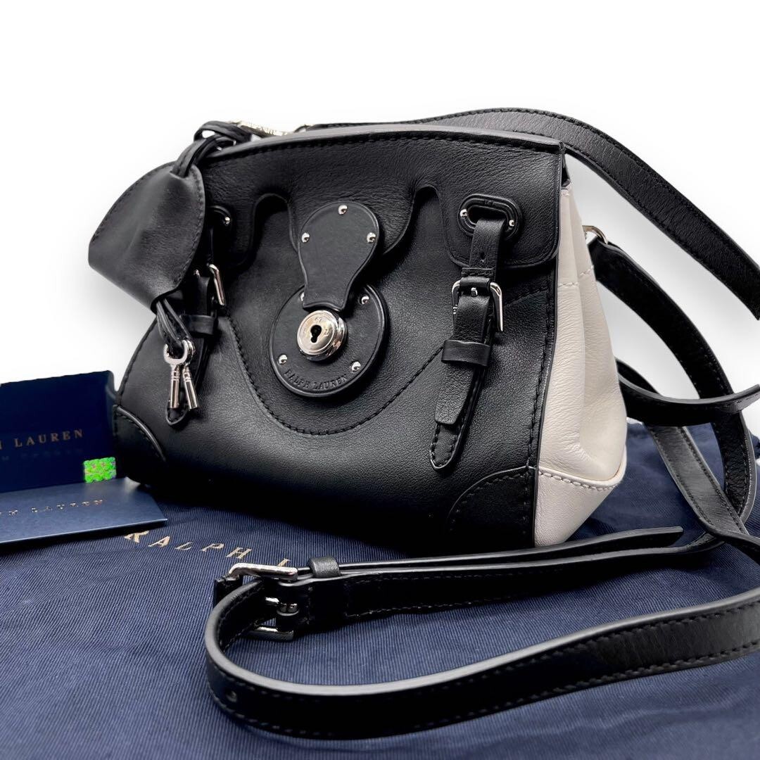 RALPH LAUREN PURPLE LABEL Ricky Leatehr Shoulder Bag Black White