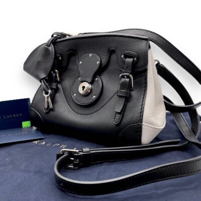 RALPH LAUREN PURPLE LABEL Ricky Leatehr Shoulder Bag Black White