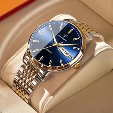 POEDAGAR Men Watch Waterproof Luminous Stainless Steel Strap Date Business