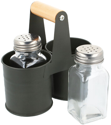 3-teiliges Gewürzstreuer Set aus Glas - Salz und Pfeffer mit Halterung