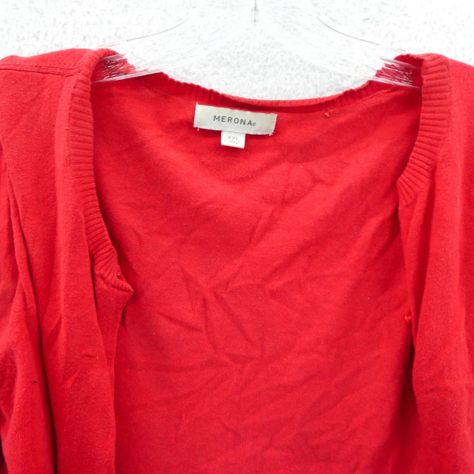 Suéter Merona XXL Mujer Rojo Frente Abierto Cárdigan Capa Tejido 2XL Top Preppy Foto 3 de 4
