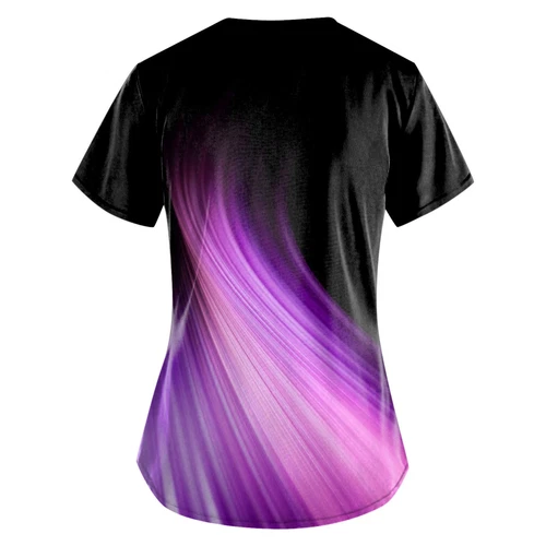 Plus Size Print Working Uniform Tops Women V-Neck Short Sleeve Workwear Pockets - Picture 10 of 69