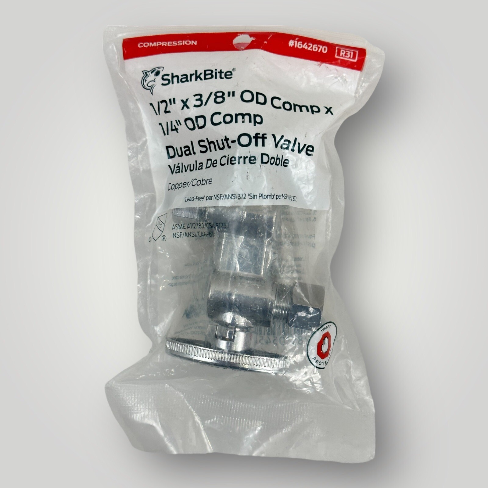 SharkBite Dual Shut Off Valve 1/2 x 3/8 OD x 1/4 OD Compression Open Box New