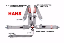 HANS CAM LOCK RACING HARNESS SFI 16.1 5 POINT ROLL BAR MOUNT BELT HARNESS GRAY