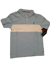 Nautica Boys' Short Sleeved Polo Blue/White, Size L 7  NWT