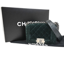 CHANEL Boy CC Chain Mini Shoulder Bag Velvet Leather Green SHW Italy 330RQ030