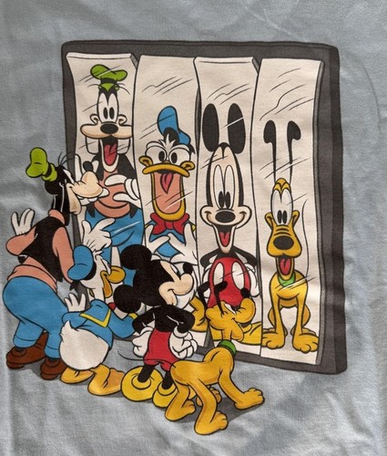 Disney Boys Mickey Mouse & Friends Fun House Mirrors Blue Shirt Size Medium - Picture 2 of 3