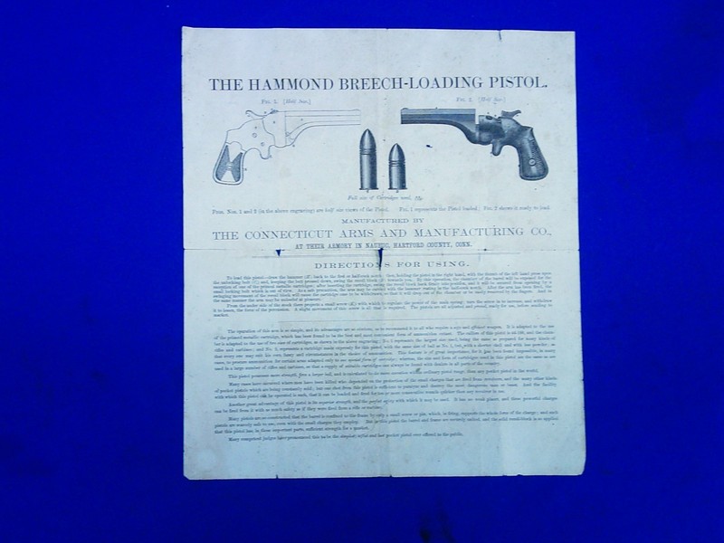 Civil War Factory Broadside For "THE HAMMOND BREECH-LOADING PISTOL"