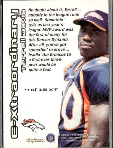 Terrell Davis 1999 SkyBox E-X Century - X Century - E-Xtraordinary #4 XT - Bild 2 von 2
