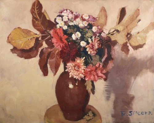 FRANS SMEERS (1873-1960) HUGE SIGNED BELGIAN OIL CANVAS - STILL LIFE FLOWERS