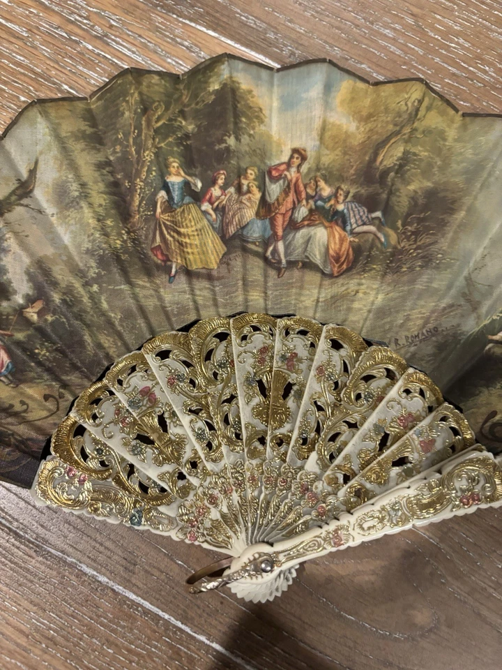 Abanico de boda colonial vintage/antiguo | Raro y coleccionable Foto 2 de 4